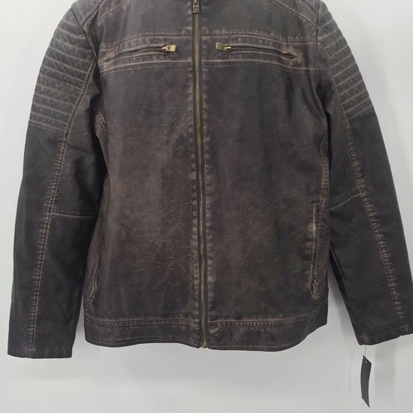 XRAY Slim-Fit Faux-Leather Brown Moto Jacket- XL - Picture 7 of 10